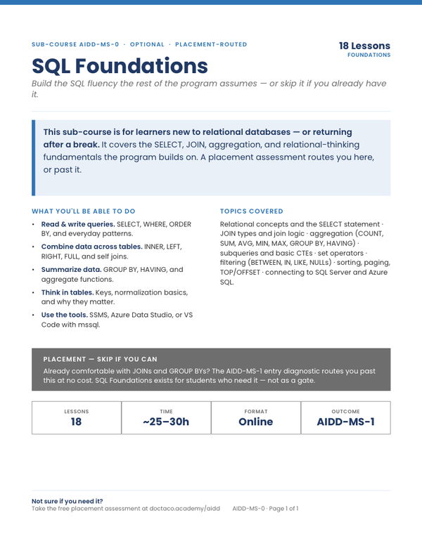 SQL Foundations cut sheet