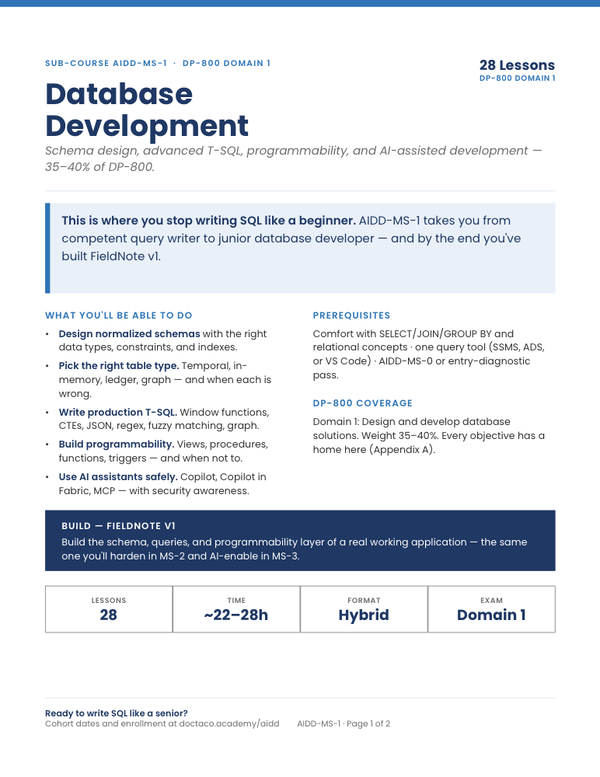 Database Development cut sheet